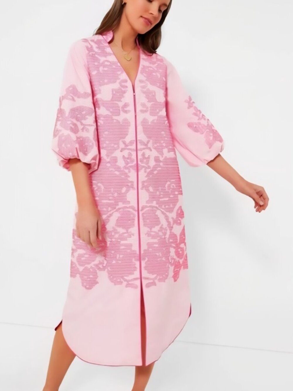 Tuckernuck Hyacinth House Pink Arem Embroidered Caftan Front Zip size small - Picture 3 of 10